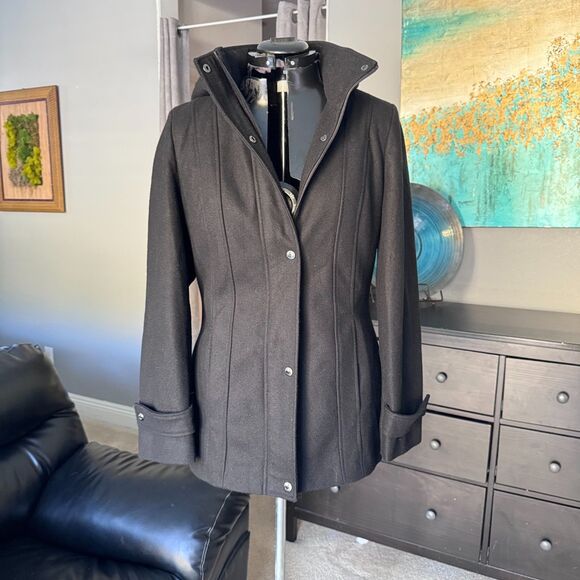 Calvin Klein Women’s Black Wool-Blend Coat (55% Wool)Mid-Length Purple Lining 10 - Picture 12 of 14